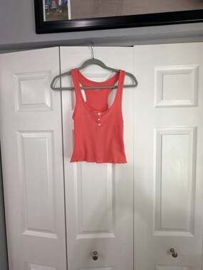 American Eagle Ribbed Henley Crop Tank Top